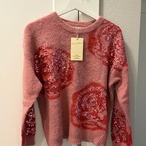 Pink Sequin Floral Sweater
